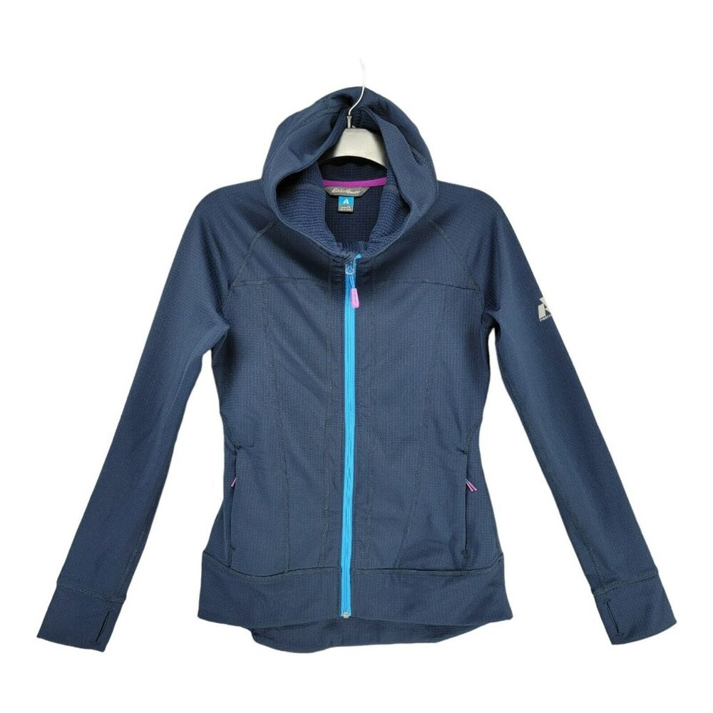 Eddie Bauer Womens Hoodie XS Full Zip Micro Fleece Jacket Blue First Asc…